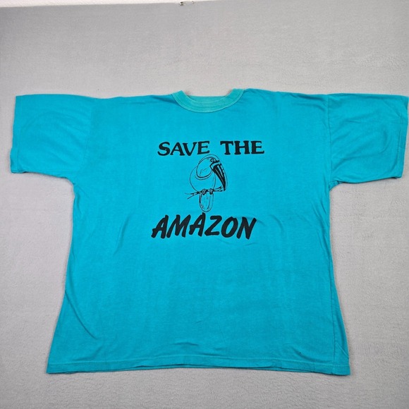 The Unbranded Brand Other - Vintage Save The Amazon Rainforest T-Shirt XL Turquoise Environmental Graphic